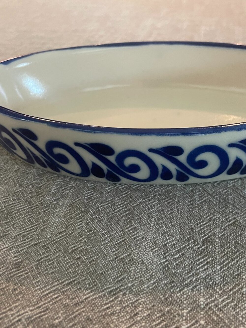 Mexican Pottery Oval Small Dish 8" x 4.5" Trinket Blue Wave Pattern!